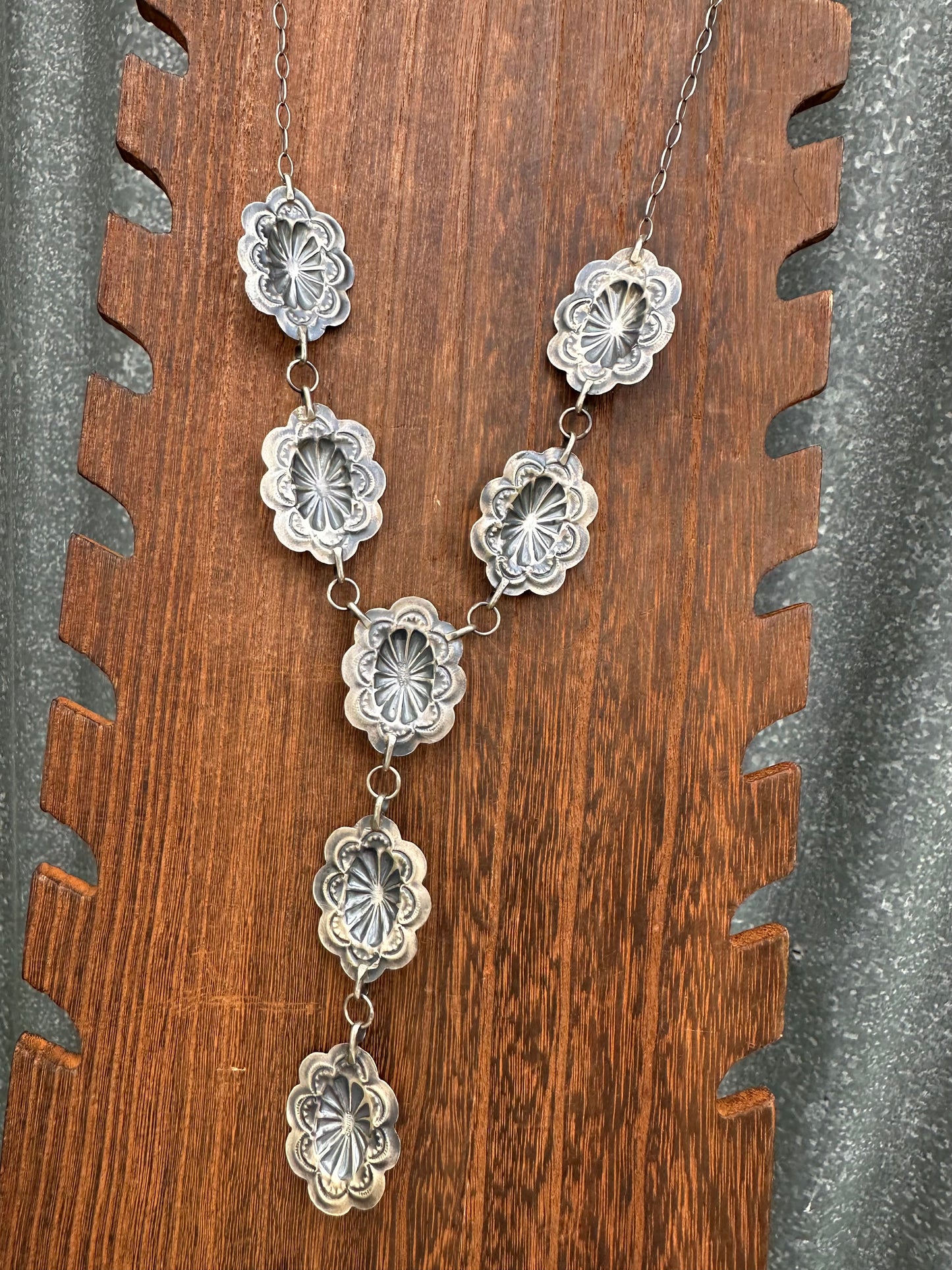 KINGMAN TURQUOISE CONCHO LARIAT NECKLACE SET