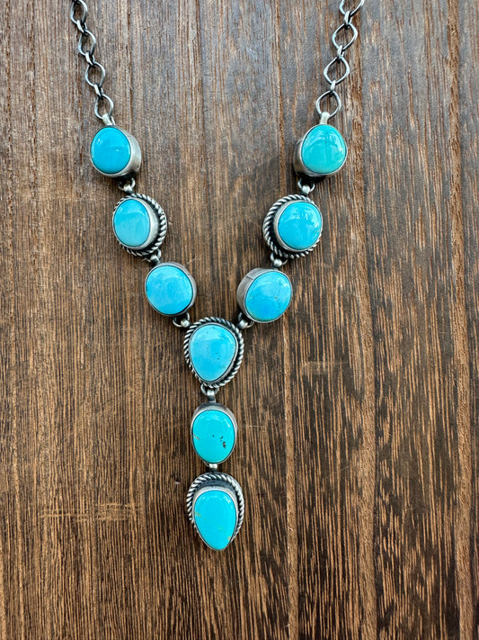 20” KINGMAN TURQUOISE LARIAT NECKLACE SET