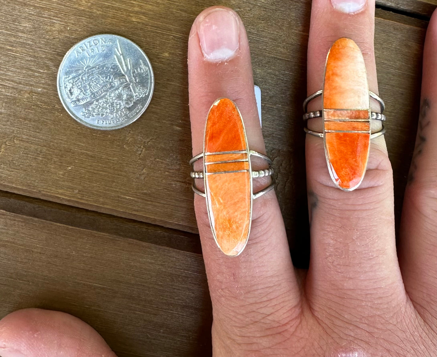ORANGE SPINY OYSTER INLAY RINGS