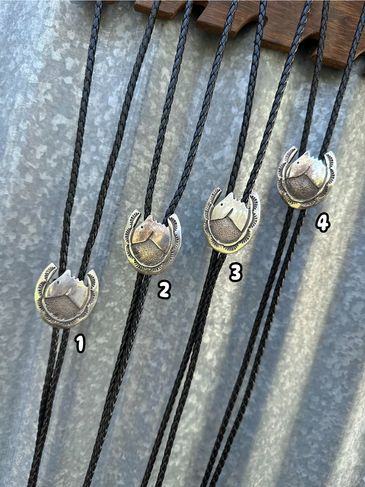 22” STERLING SILVER STAMPED HORSE HEAD BOLO TIES