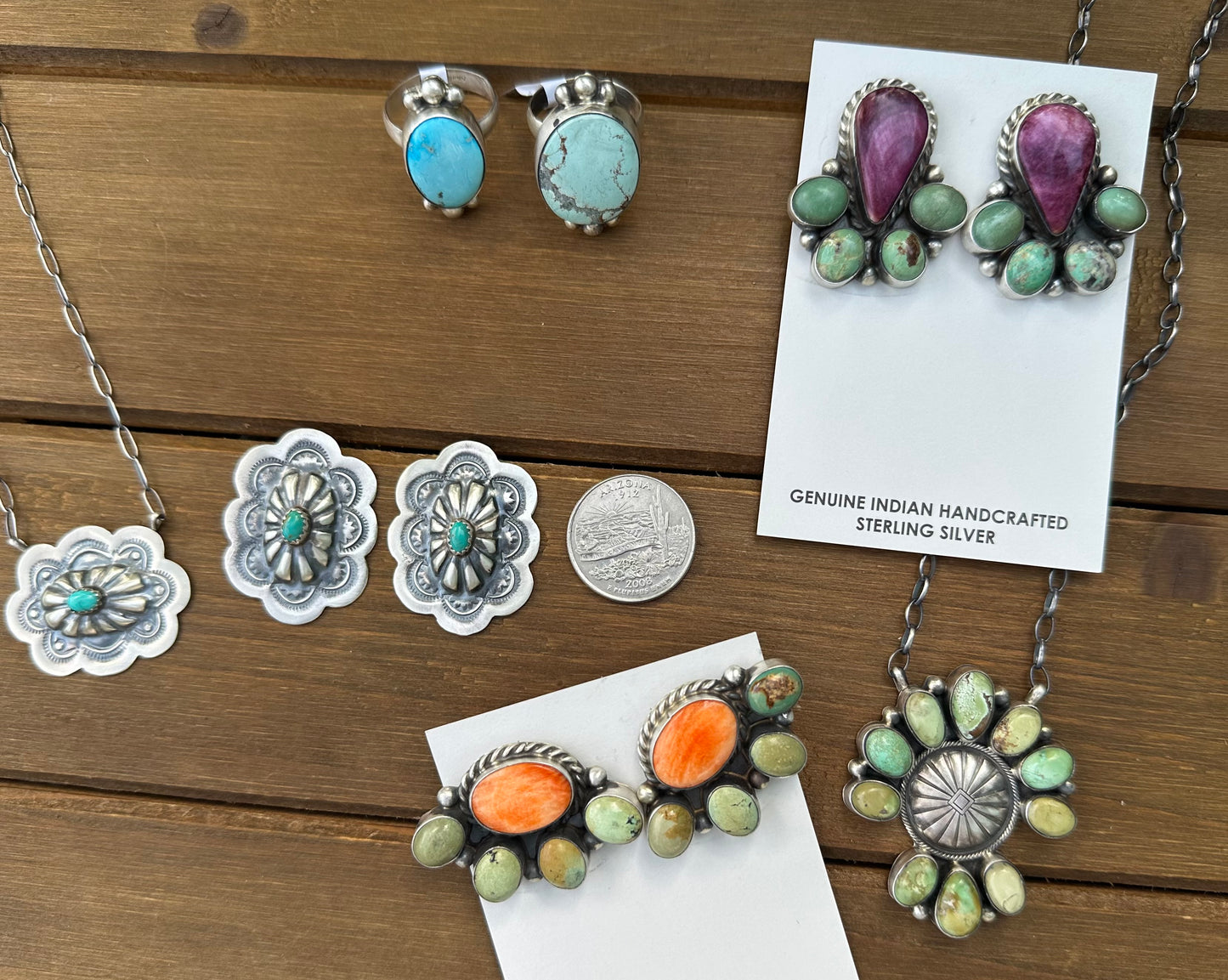 ORANGE SPINY OYSTER & ROYSTON TURQUOISE HALF CLUSTER STUDS