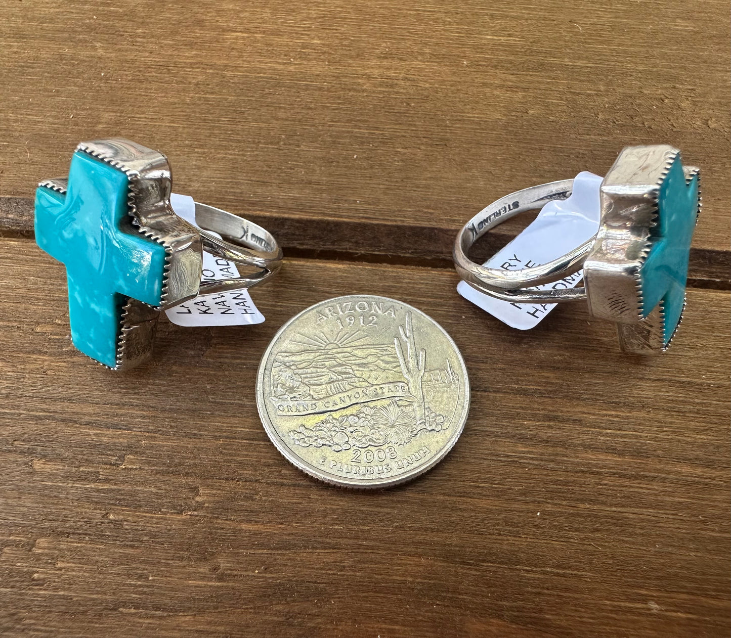 KINGMAN TURQUOISE CROSS RINGS