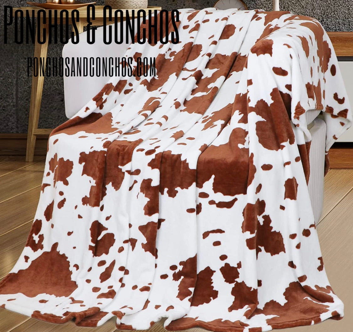 Cow print fleece blanket hot sale