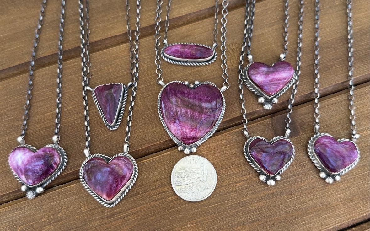 18” PURPLE SPINY OYSTER HEART NECKLACE