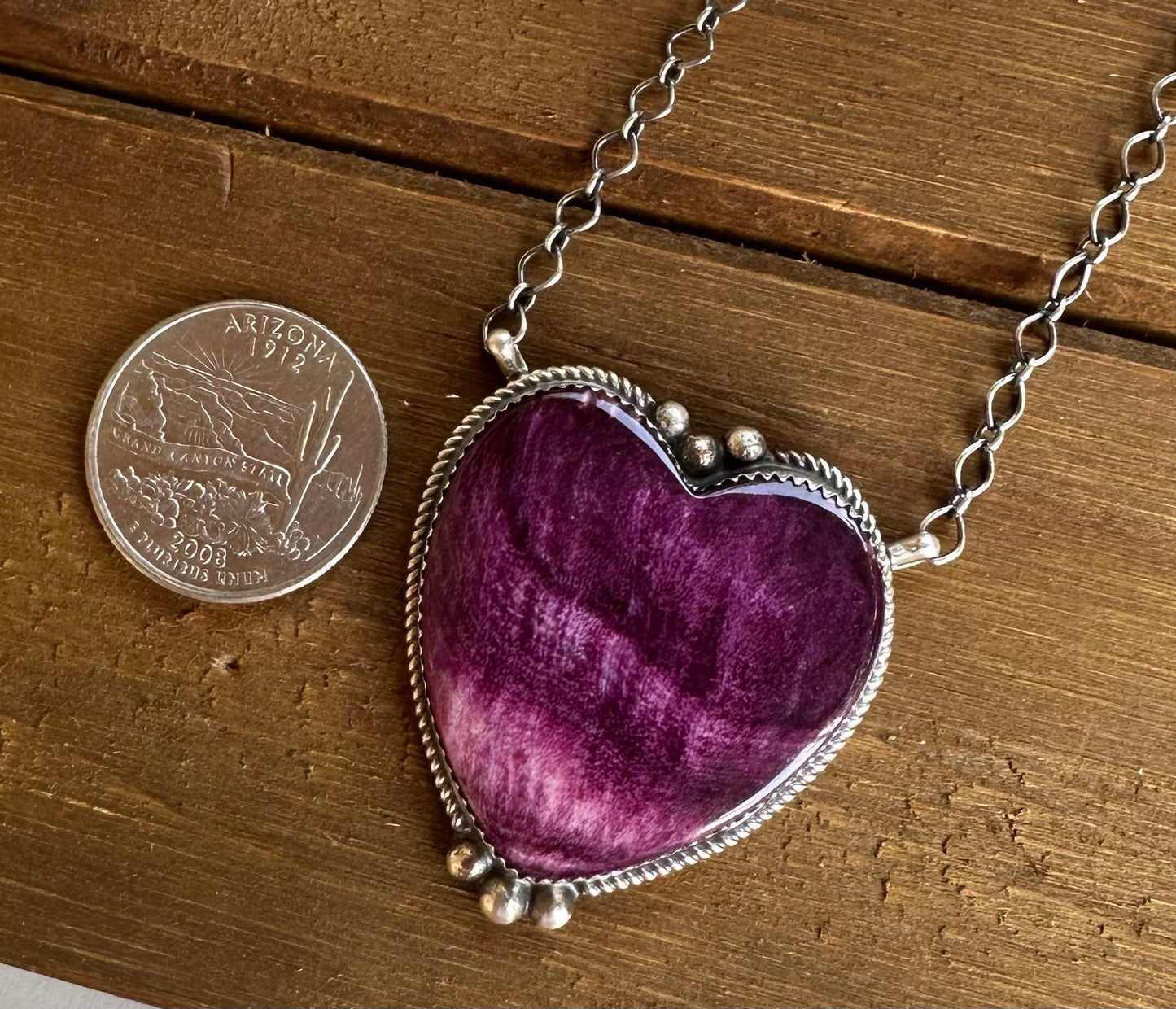 16” X-LARGE PURPLE SPINY OYSTER HEART NECKLACE