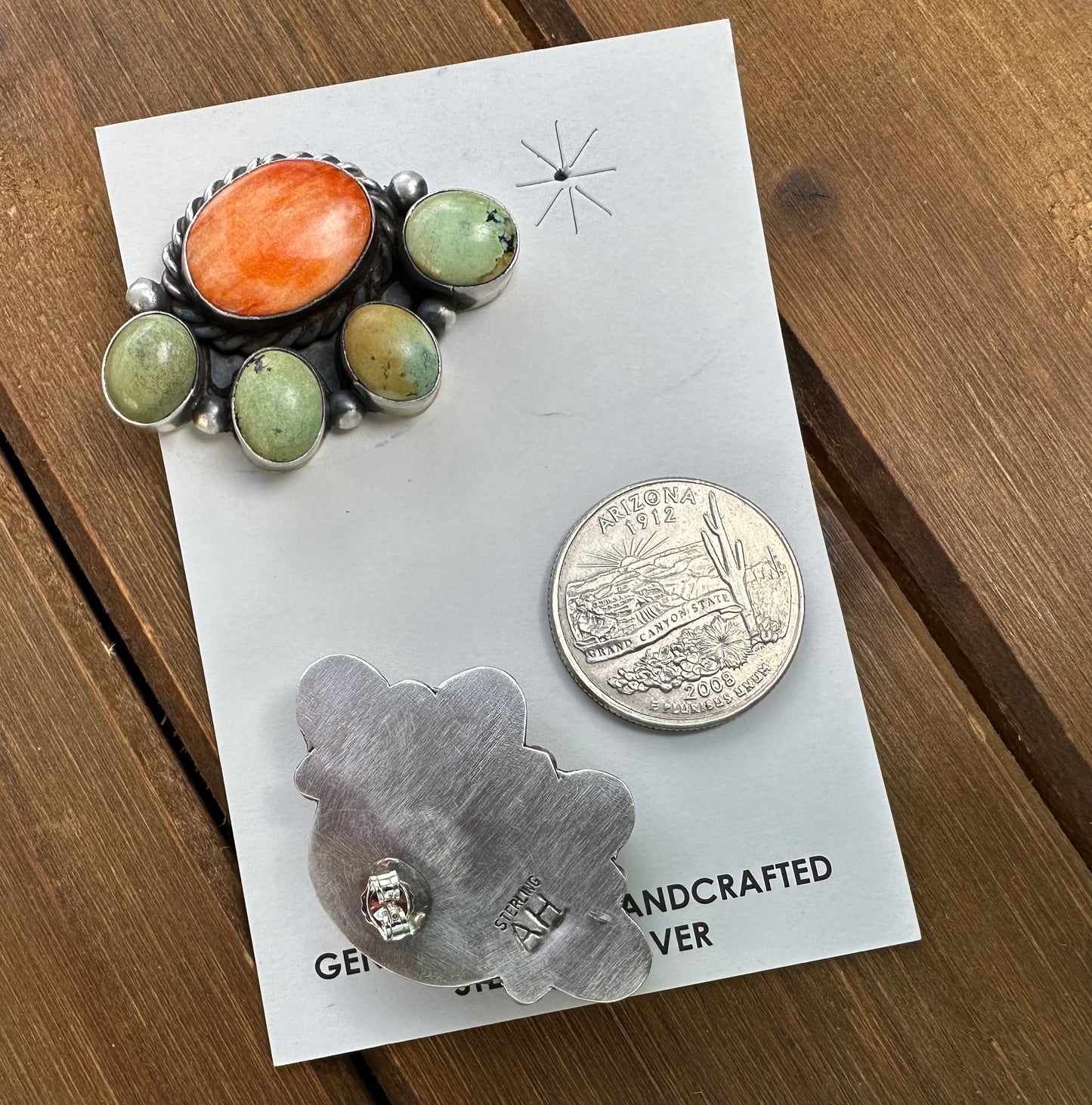 ORANGE SPINY OYSTER & ROYSTON TURQUOISE HALF CLUSTER STUDS