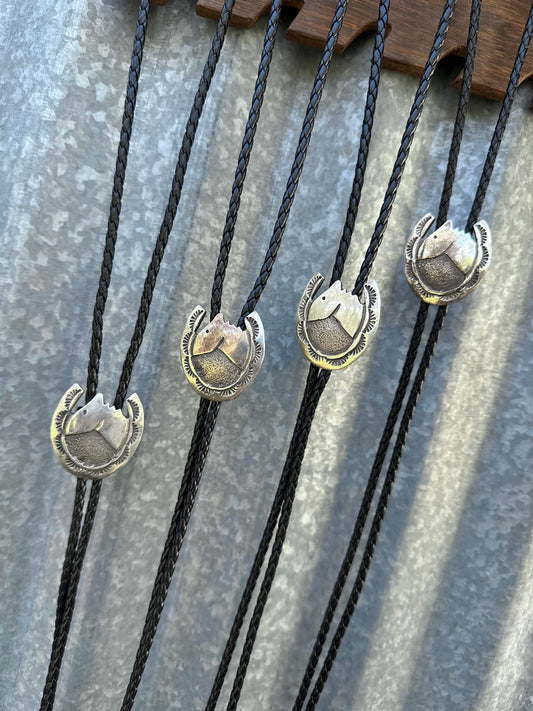 22” STERLING SILVER STAMPED HORSE HEAD BOLO TIES