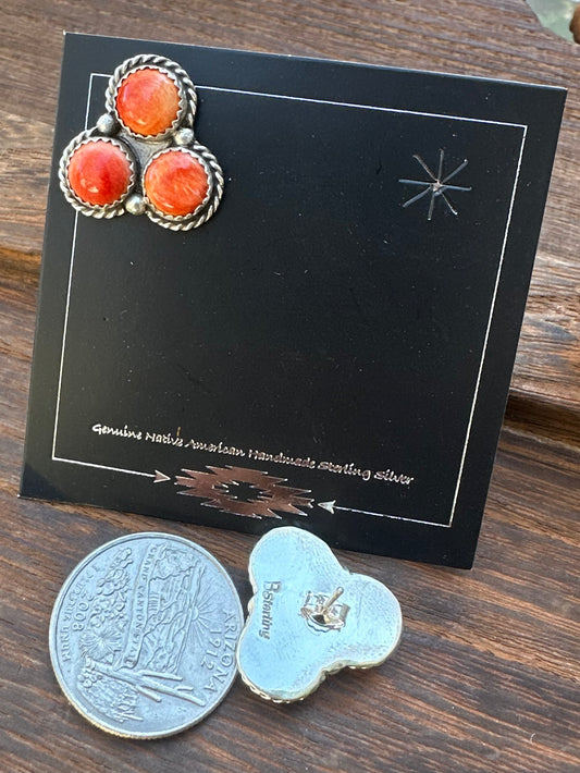 RED/ORANGE SPINY OYSTER CLUSTER STUDS