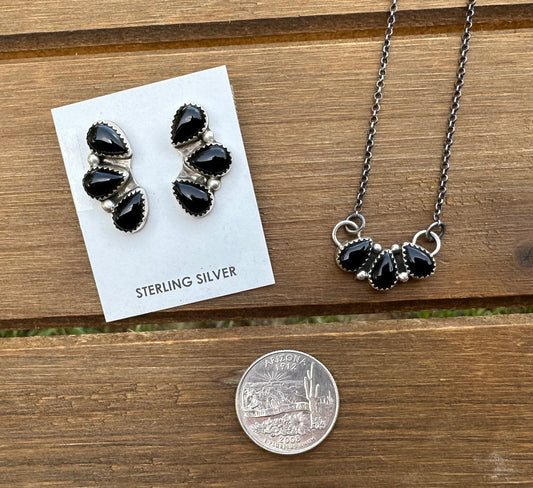 16” BLACK ONYX HALF CLUSTER NECKLACE