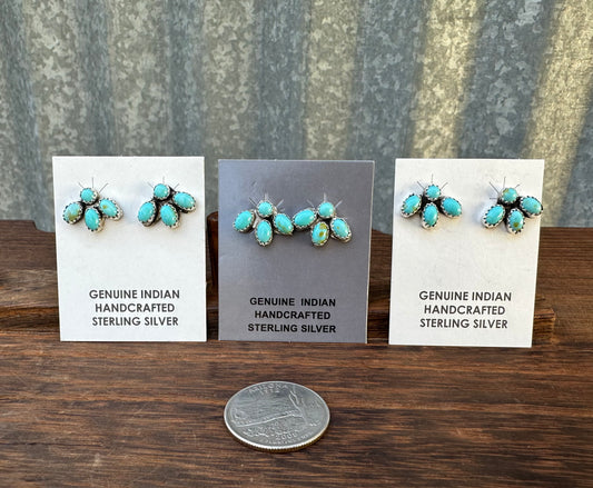 KINGMAN TURQUOISE HALF CLUSTER STUDS