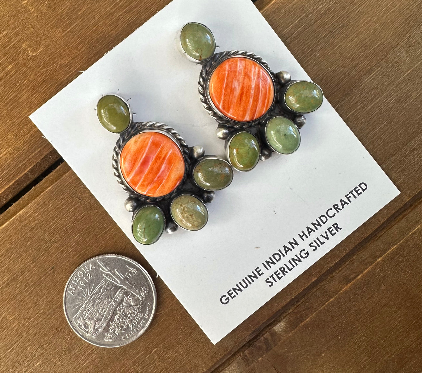 ROYSTON TURQUOISE & ORANGE SPINY OYSTER MULTI STONE STUDS