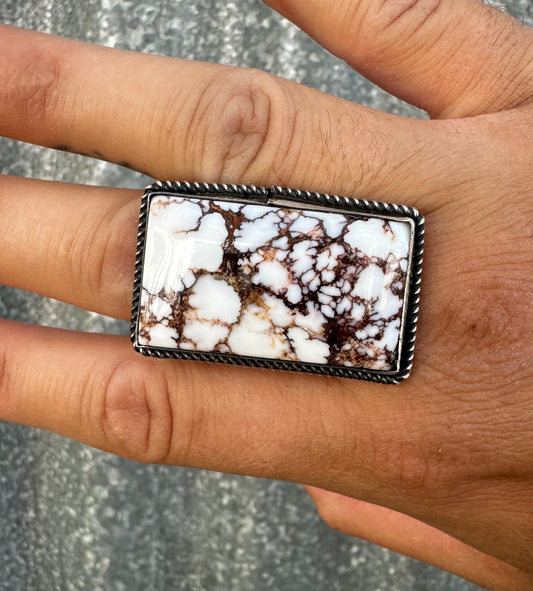 WILD HORSE VARISCITE BAR ADJUSTABLE STATEMENT RING