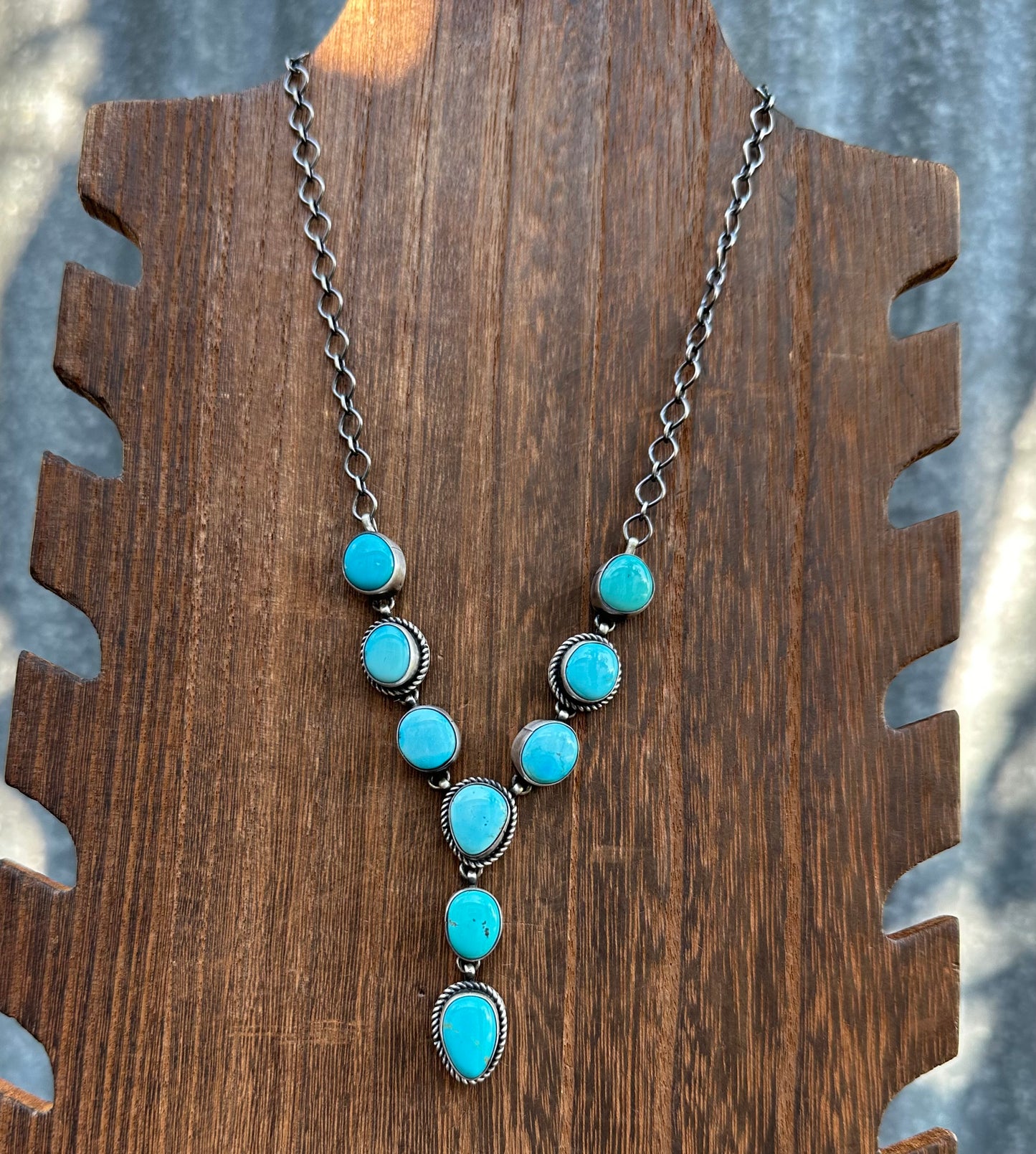20” KINGMAN TURQUOISE LARIAT NECKLACE SET