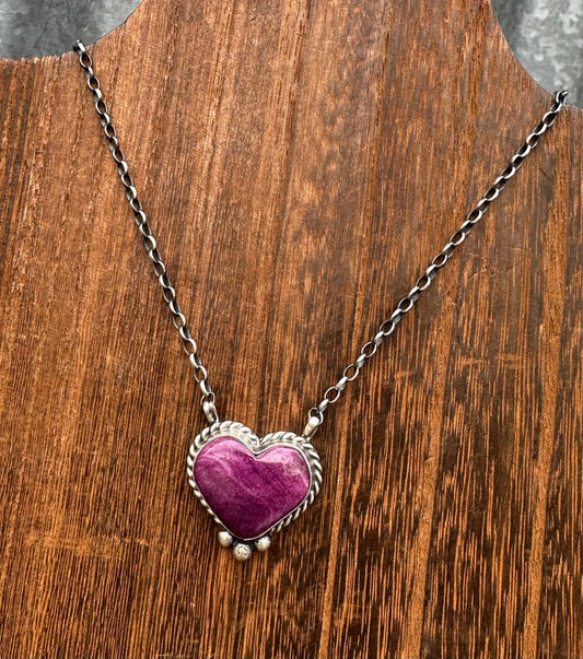 16” PURPLE SPINY OYSTER HEART NECKLACE