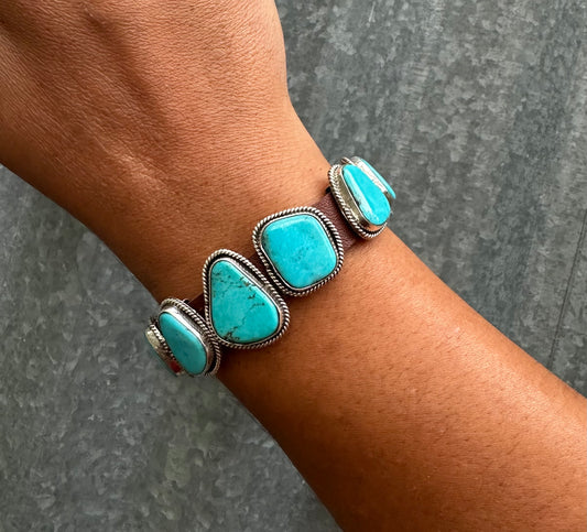 KINGMAN TURQUOISE MULTI STONE LEATHER BRACELET