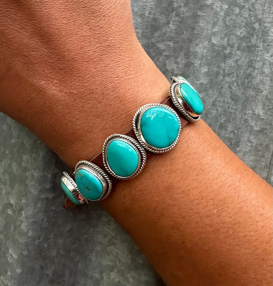 KINGMAN TURQUOISE MULTI STONE LEATHER BRACELET