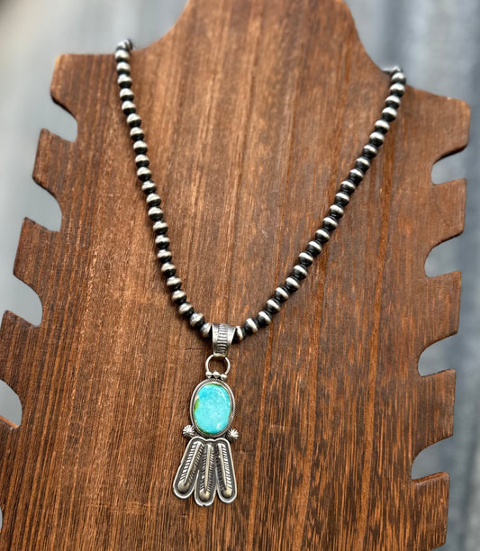 SONORAN GOLD TURQUOISE FEATHERED PENDANT AND NECKLACE SET