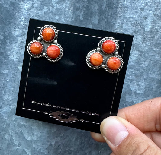 ORANGE SPINY OYSTER CLUSTER STUDS