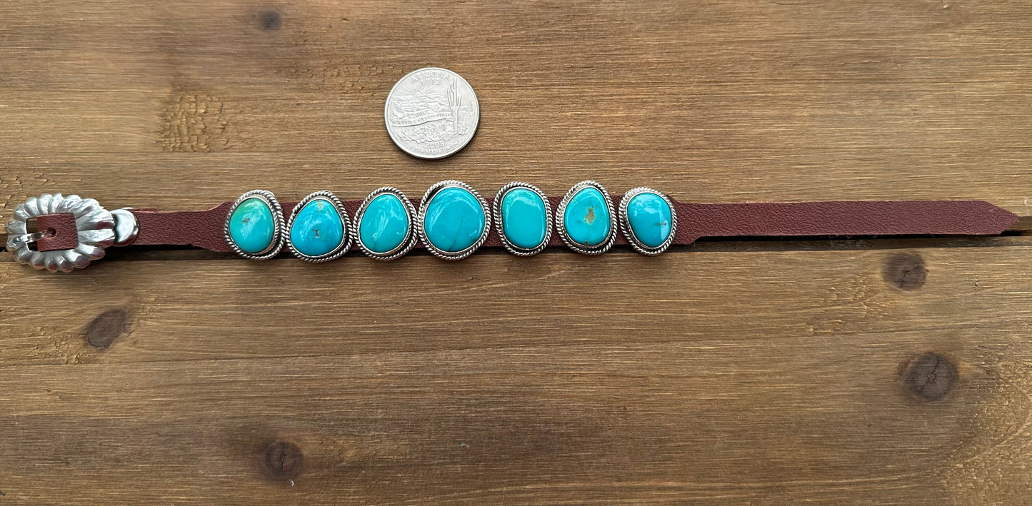 KINGMAN TURQUOISE MULTI STONE LEATHER BRACELET