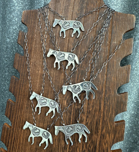 18” STERLING SILVER STAMPED HORSE NECKLACES