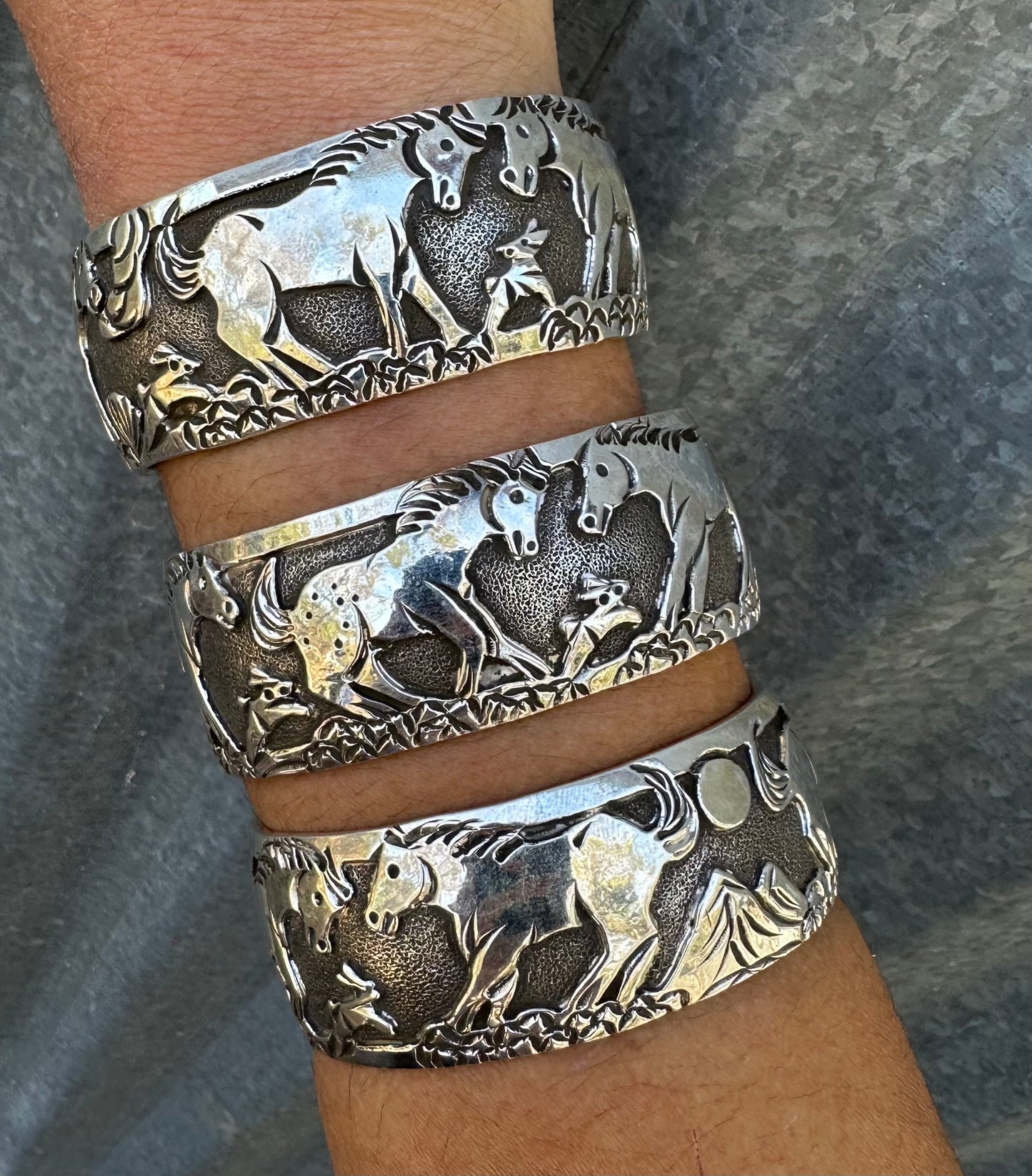 STERLING SILVER HORSE STORYTELLER CUFFS