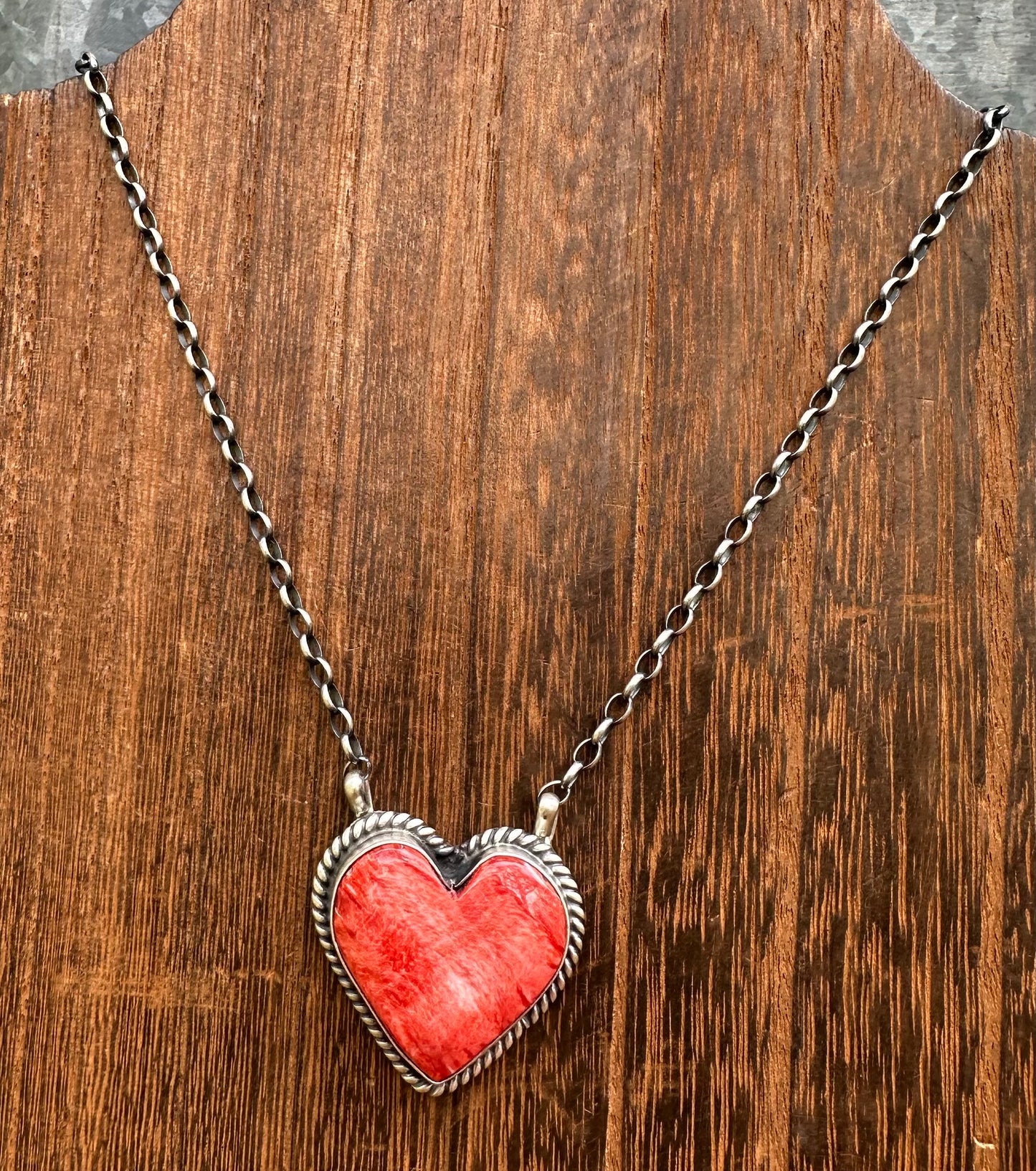 16” LARGE RED SPINY OYSTER HEART NECKLACE