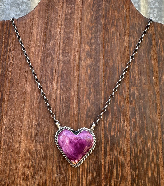 16” PURPLE SPINY OYSTER HEART NECKLACE