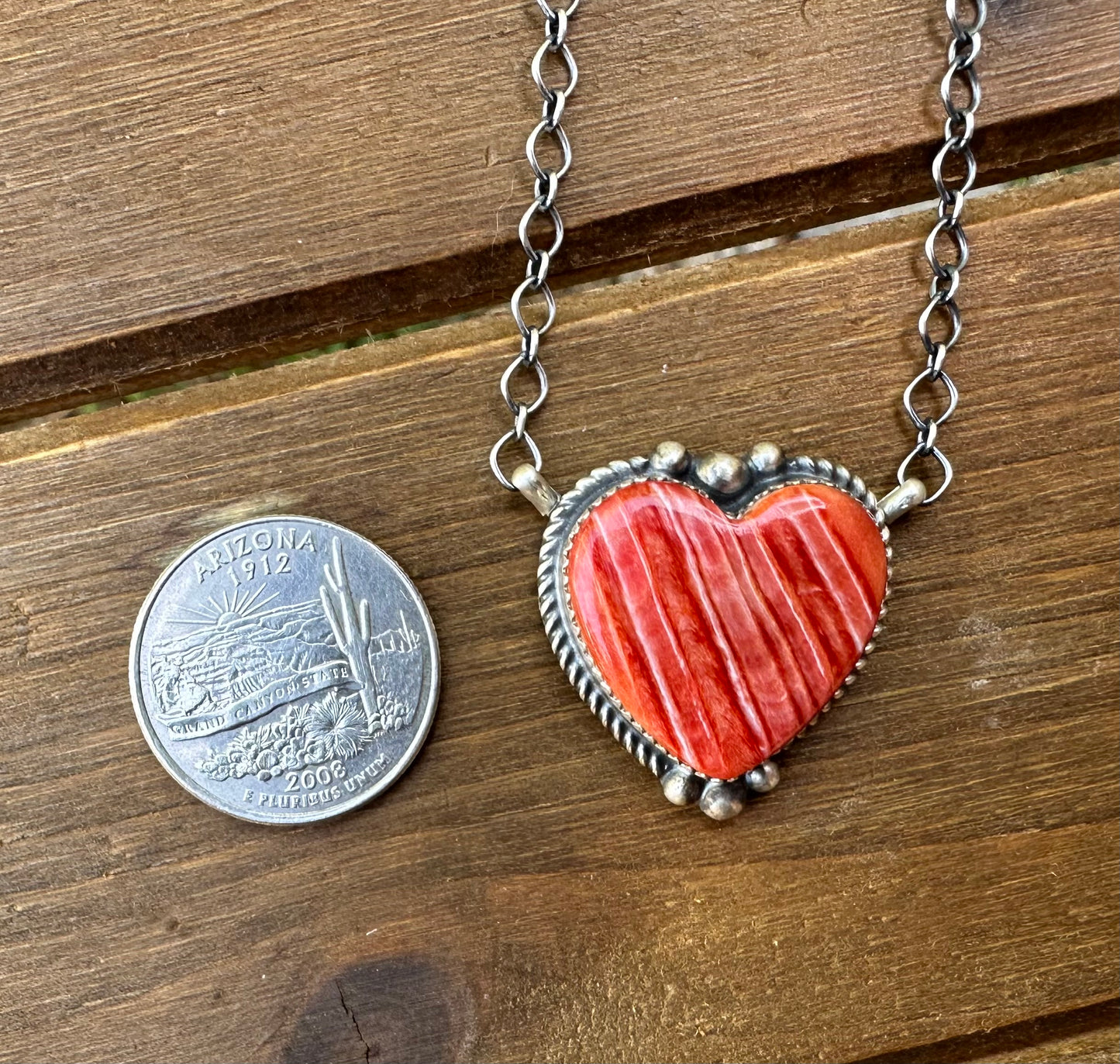 18” RED SPINY OYSTER HEART NECKLACE