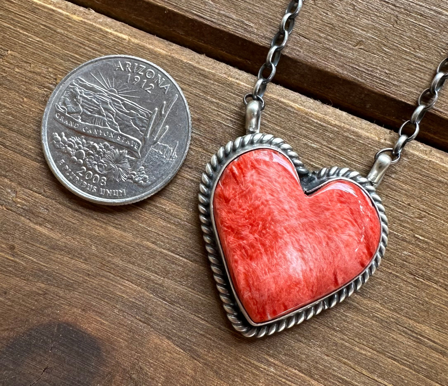 16” LARGE RED SPINY OYSTER HEART NECKLACE