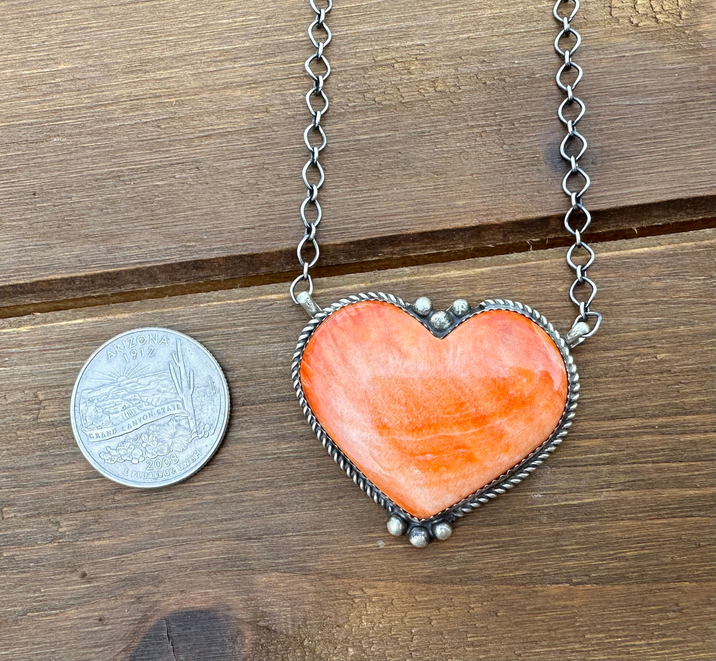 18” ORANGE SPINY OYSTER HEART NECKLACE