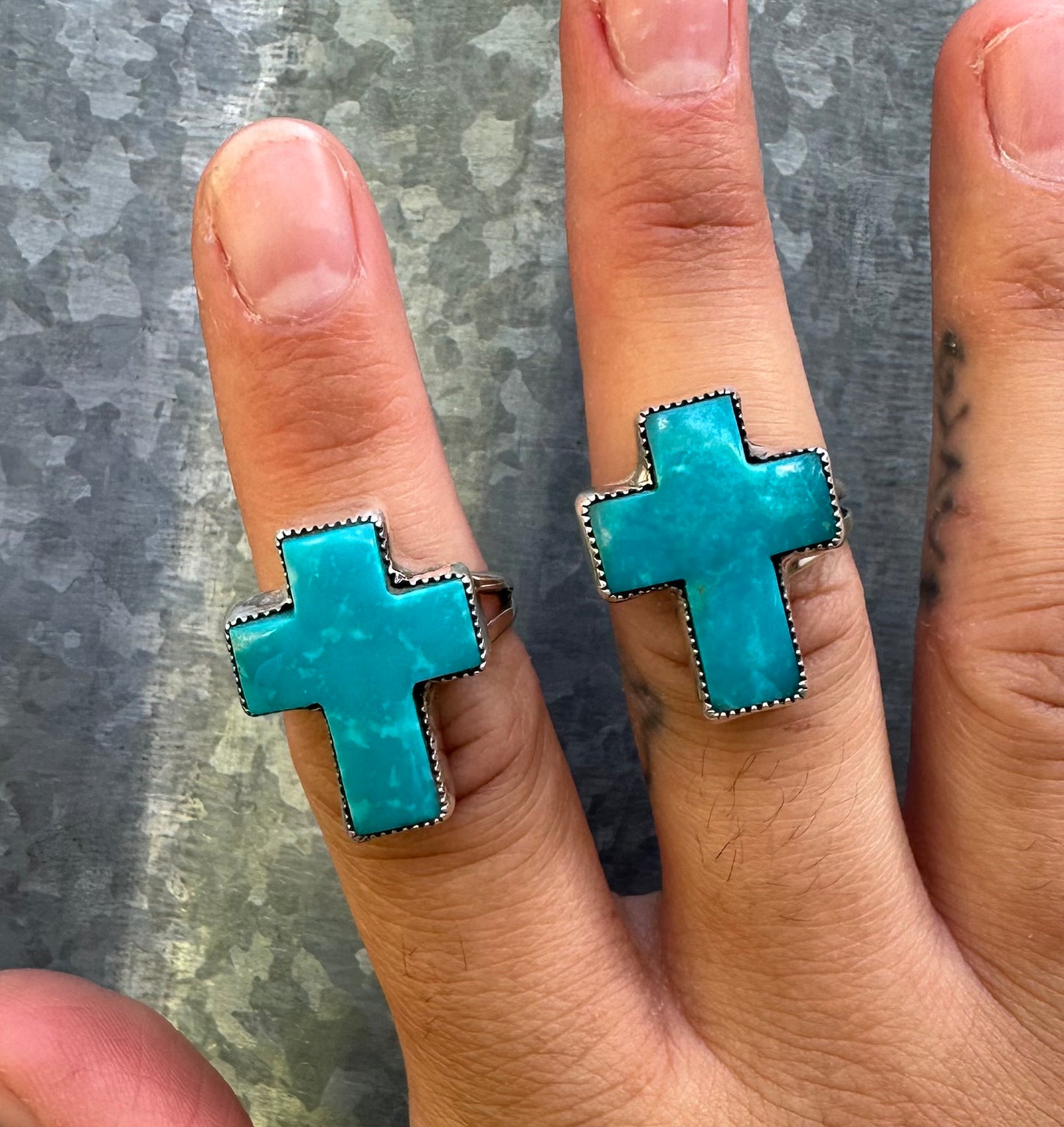 KINGMAN TURQUOISE CROSS RINGS