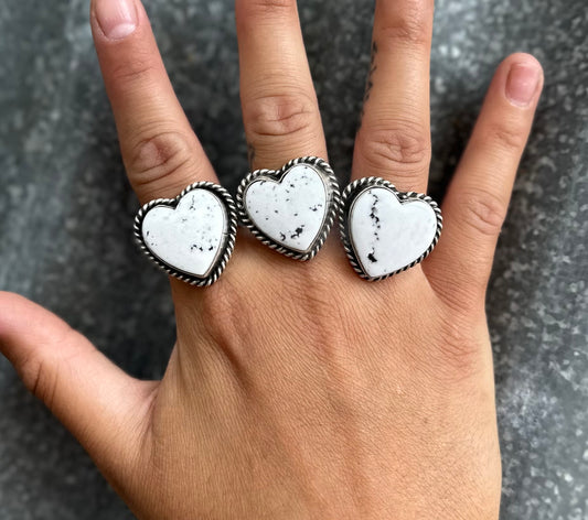 WHITE BUFFALO ADJUSTABLE HEART RINGS