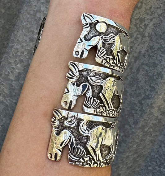 STERLING SILVER HORSE STORYTELLER CUFFS