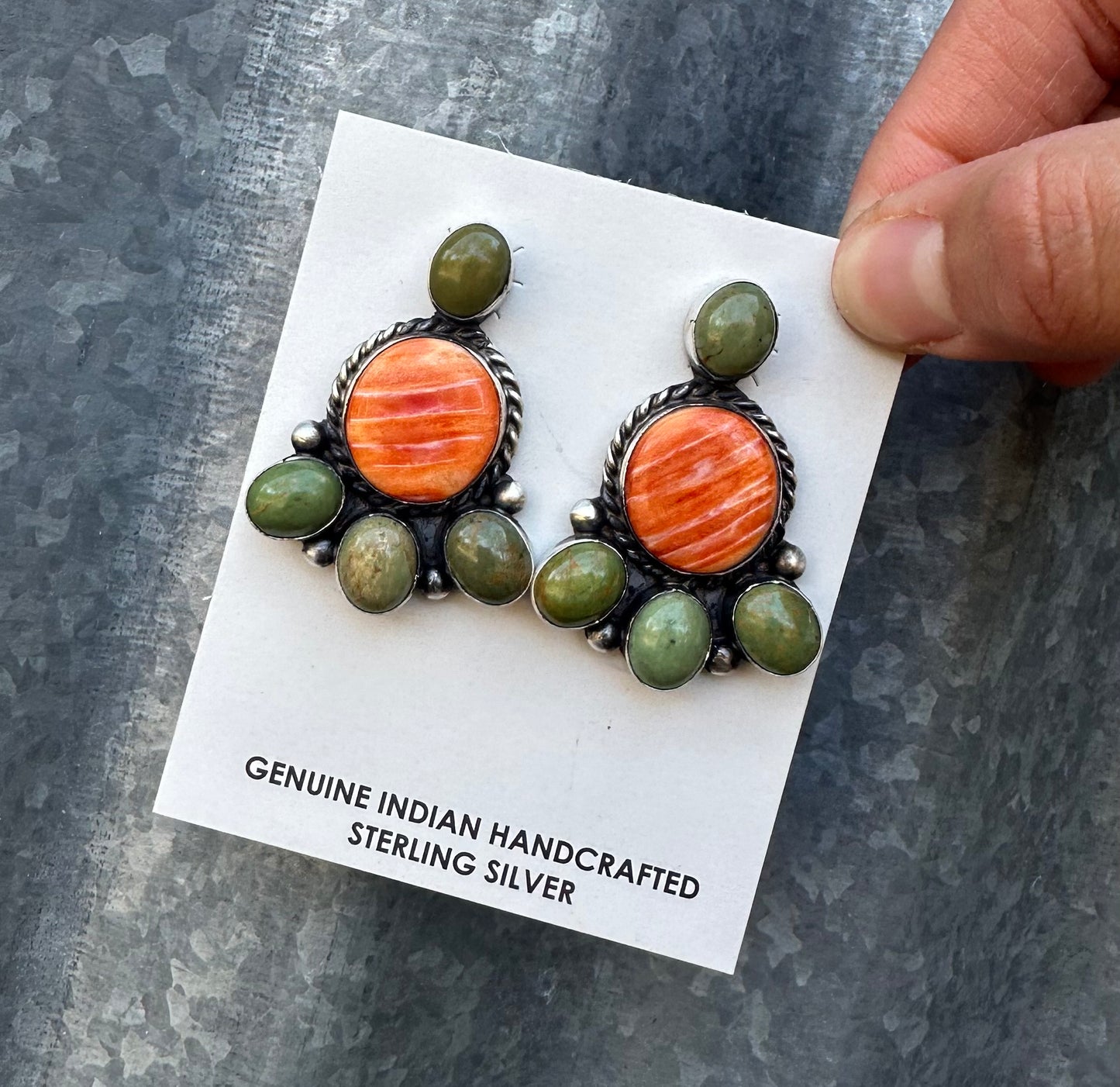 ROYSTON TURQUOISE & ORANGE SPINY OYSTER MULTI STONE STUDS