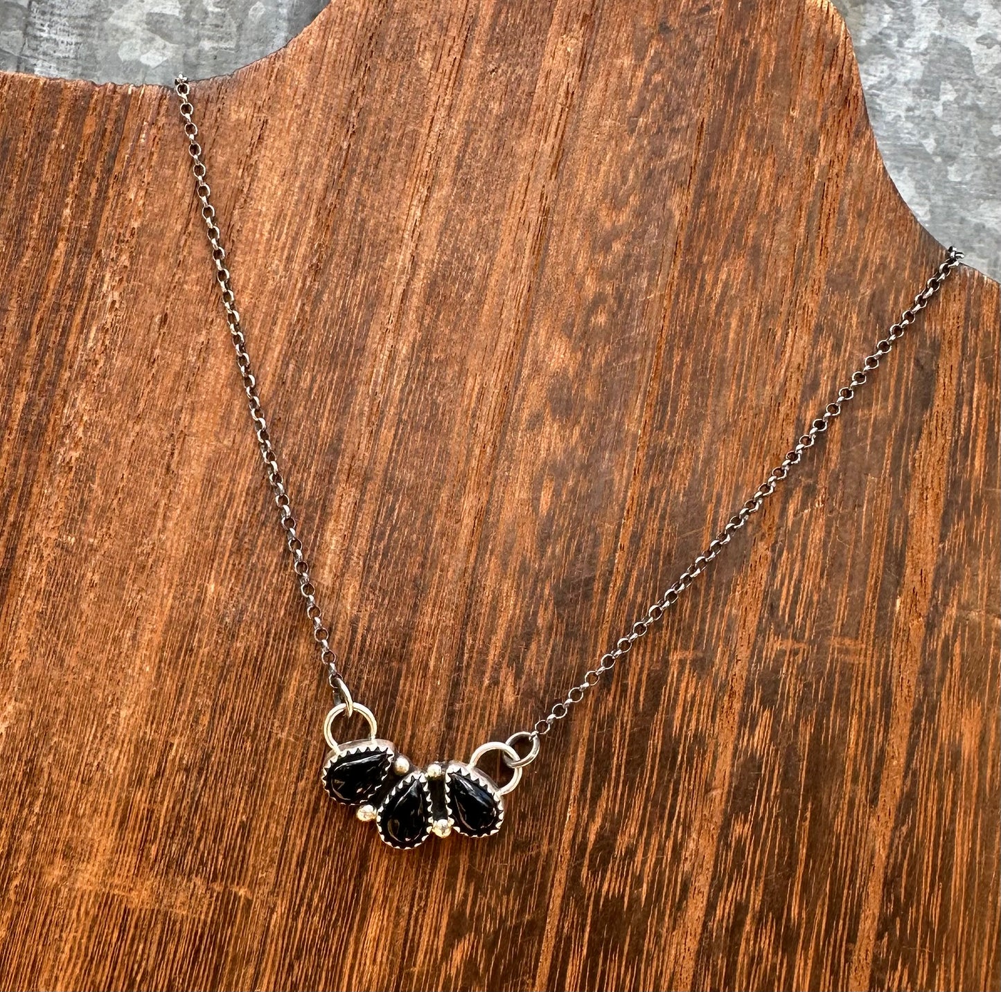 16” BLACK ONYX HALF CLUSTER NECKLACE