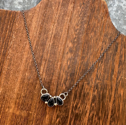16” BLACK ONYX HALF CLUSTER NECKLACE
