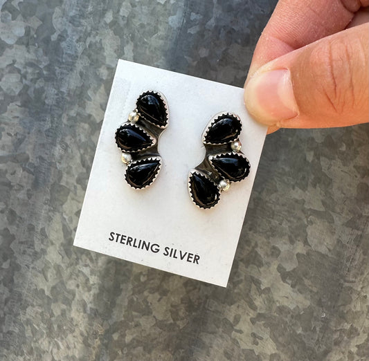 BLACK ONYX HALF CLUSTER STUDS
