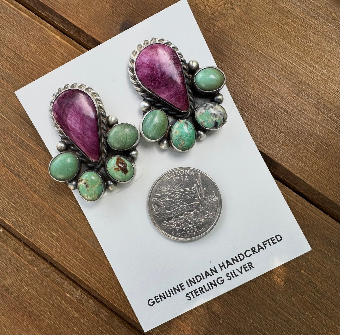PURPLE SPINY OYSTER & ROYSTON TURQUOISE HALF CLUSTER STUDS