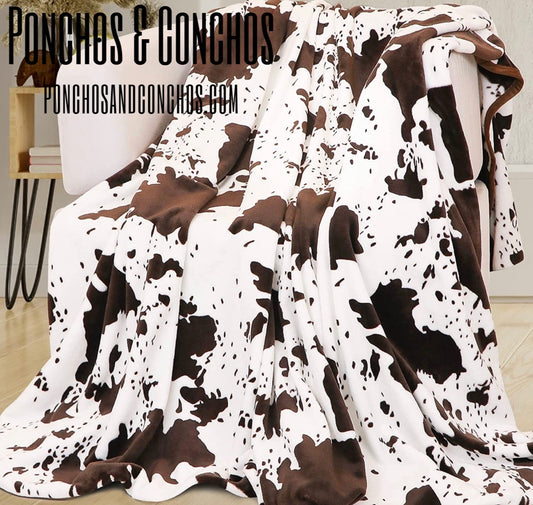 Brown And White Cow Print Throw Blanket